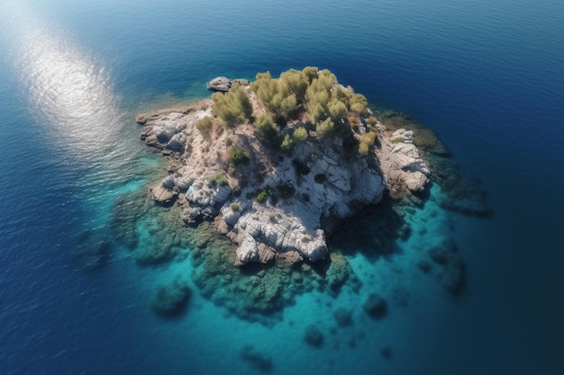 Una pequeña isla con árboles en medio del océano.