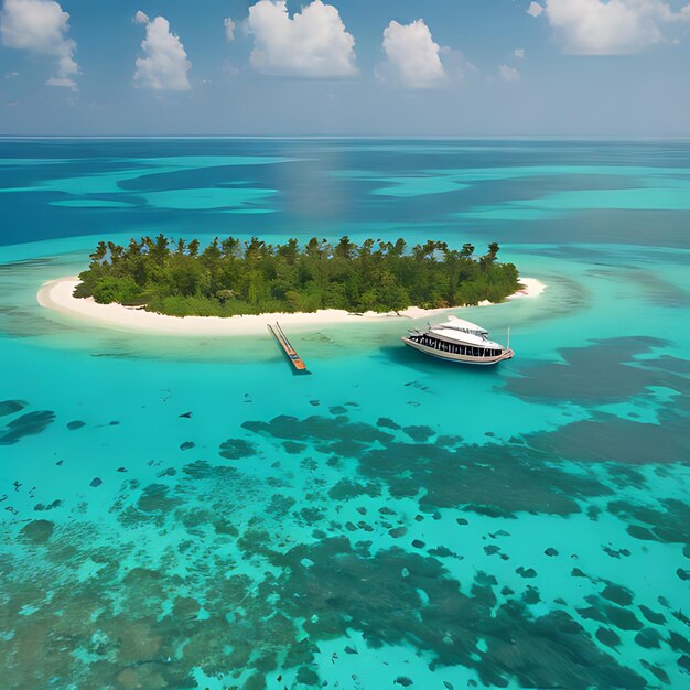 Foto una pequeña isla con un barco y una pequeña isla en el agua