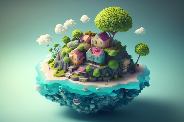 Una pequeña isla con casas en ella