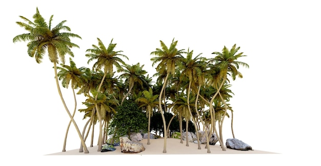 Pequeña isla con cocoteros en la representación de ilustraciones 3d de Paradise Beach