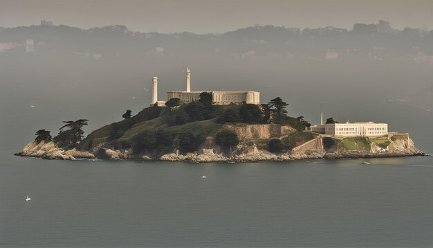 una pequeña isla con un edificio en la parte superior de ella