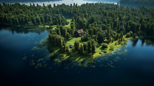 Una pequeña isla en medio de un lago.