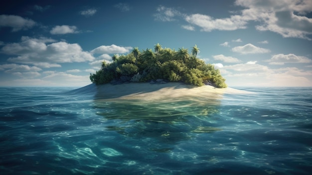 Una pequeña isla en el océano con un cielo nublado