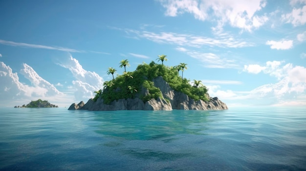 Una pequeña isla en el océano con palmeras.