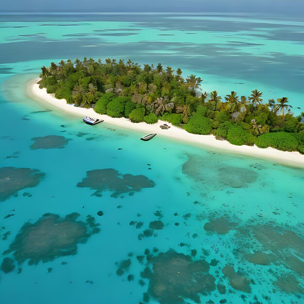 una pequeña isla con palmeras a un lado