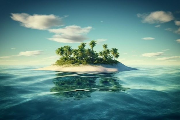 Foto una pequeña isla con palmeras en el océano.