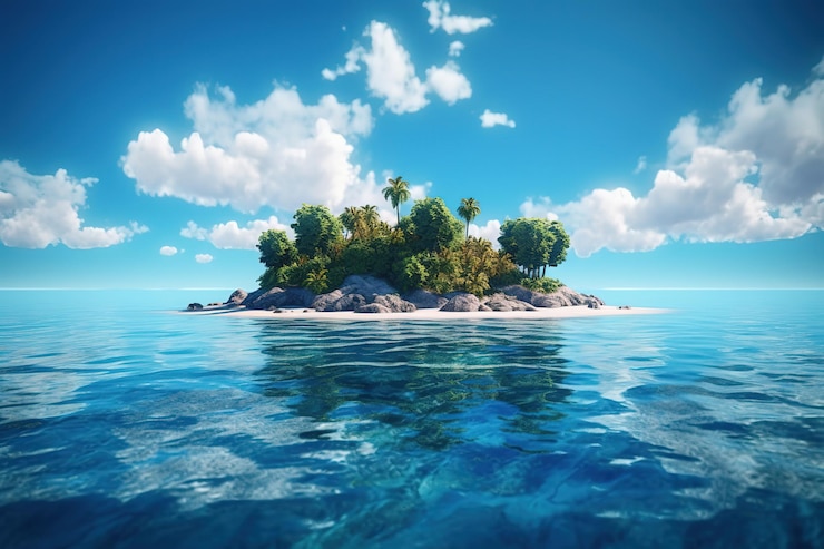 Foto una pequeña isla con palmeras