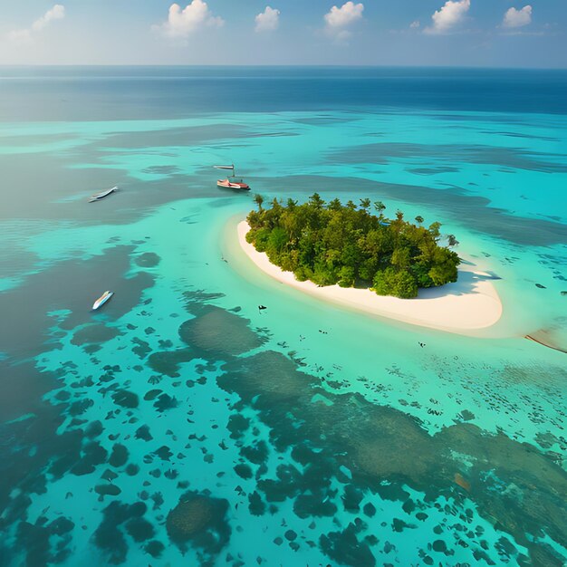 una pequeña isla con una pequeña isla en el medio del agua