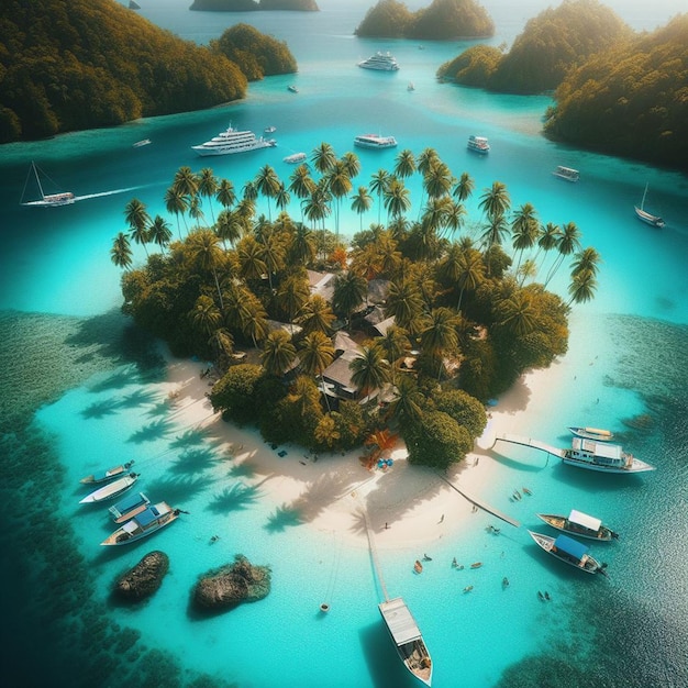 Pequeña isla rodeada por las olas del océano