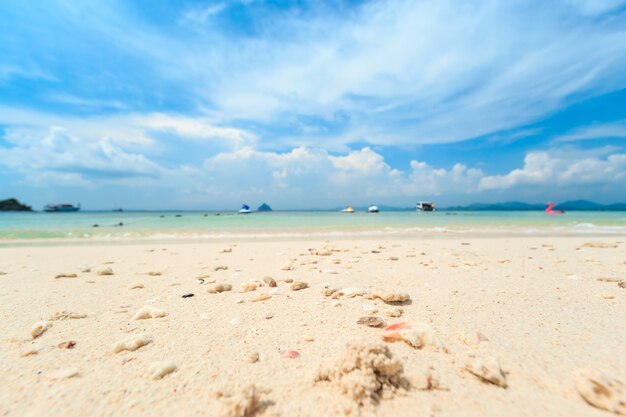Pequeña isla tropical con playa de arena blanca y agua azul transparente del mar de Andamán.