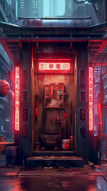 Pequena loja no beco de Tóquio, estilo cyberpunk, futura rua japonesa AI gerada