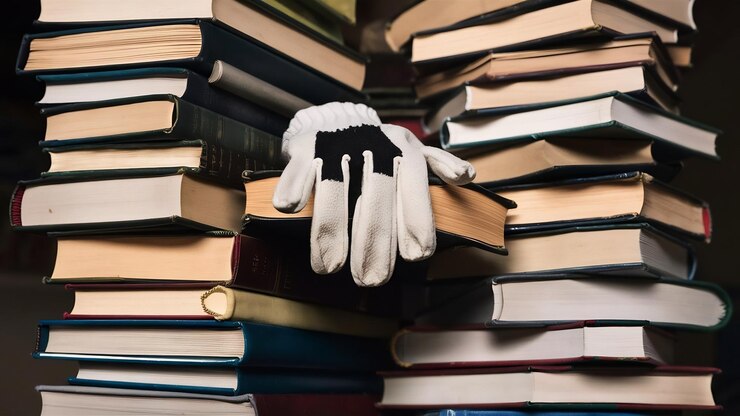 Foto pequena luva em cima da pilha de livros