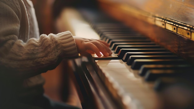 Pequena mão a tocar piano