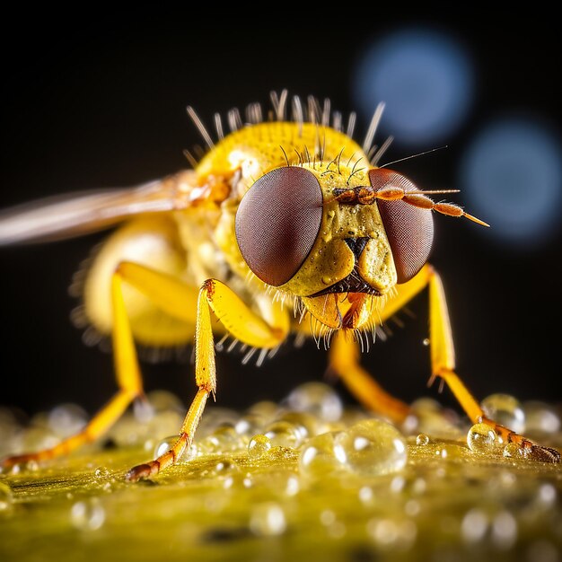 Foto pequena mosca amarela em foco