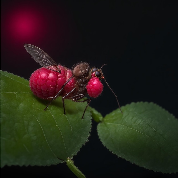 Pequeña mosca roja espeluznante de cerca en foco colorida luna de medianoche