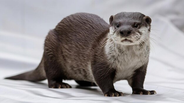 Foto pequeña nutria con garras orientales amblonyx cinereus de pie en blanco aislado