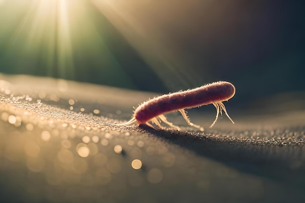 Foto una pequeña oruga naranja sobre una manta al sol.