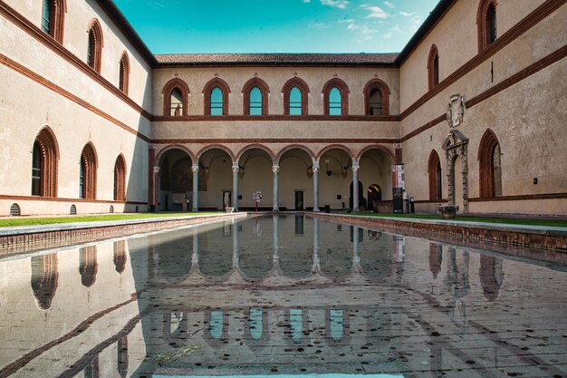 Foto pequeña piscina ornamental artificial rodeada de museos en sforza catsle