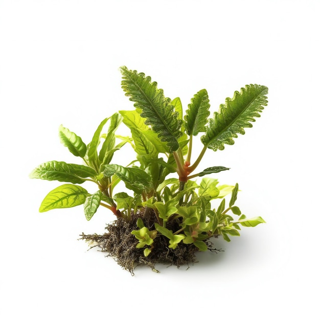 Pequeña planta aislada sobre fondo blanco Foto de estudio Primer plano