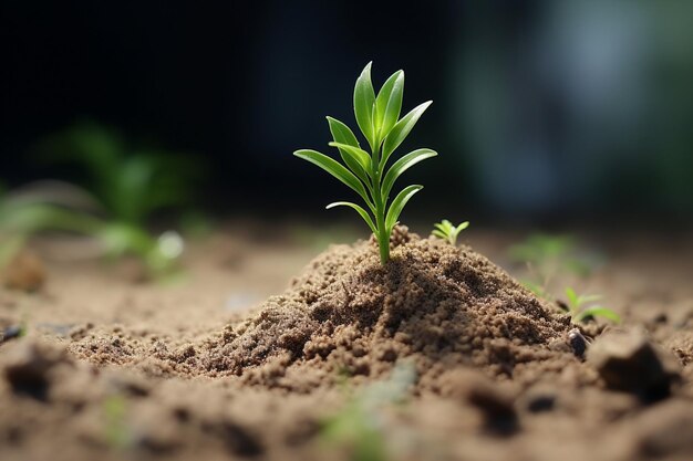 Una pequeña planta brota de un montículo de arena