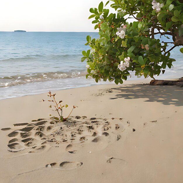 Foto una pequeña planta está creciendo de la arena en una playa