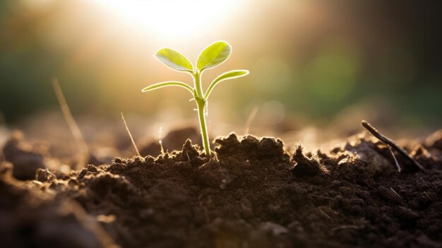 Foto una pequeña planta es sacada de la tierra