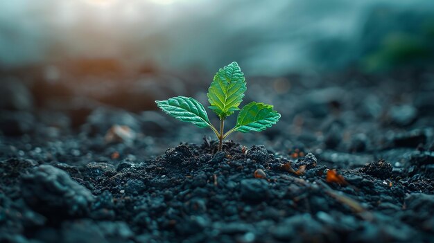 una pequeña planta está creciendo en el suelo