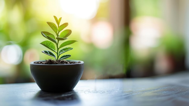 Pequeña planta en maceta en forma de gráfico en crecimiento