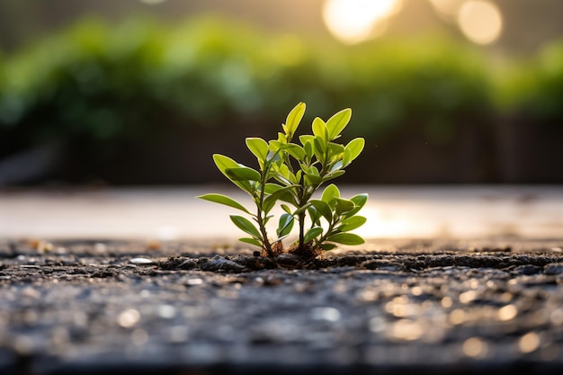 una pequeña planta que brota del suelo