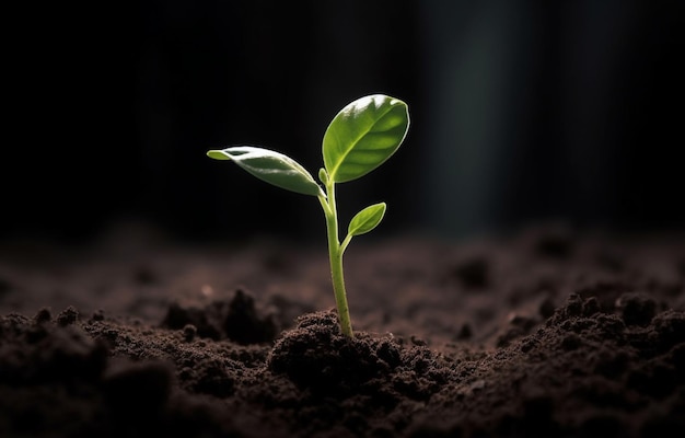 Una pequeña planta que brota del suelo.