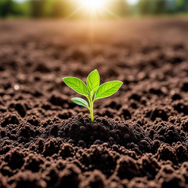 una pequeña planta que crece en un campo de tierra