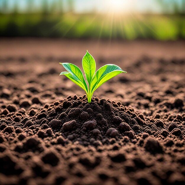 Foto una pequeña planta que crece en un campo de tierra