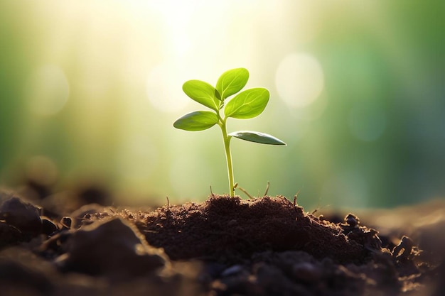 una pequeña planta que crece fuera del suelo