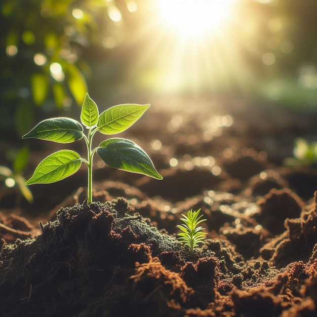 una pequeña planta que crece en el suelo al sol