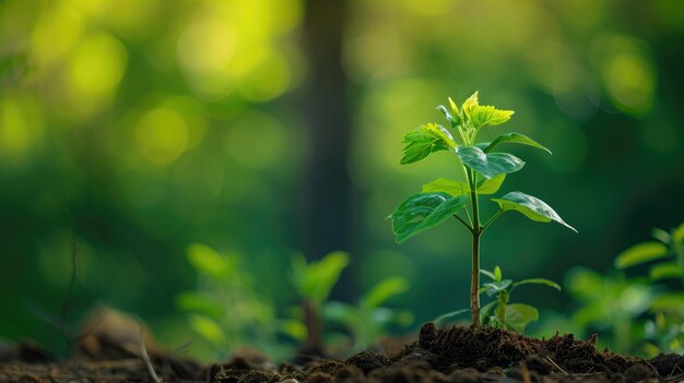 Una pequeña planta que crece en el suelo con luz solar