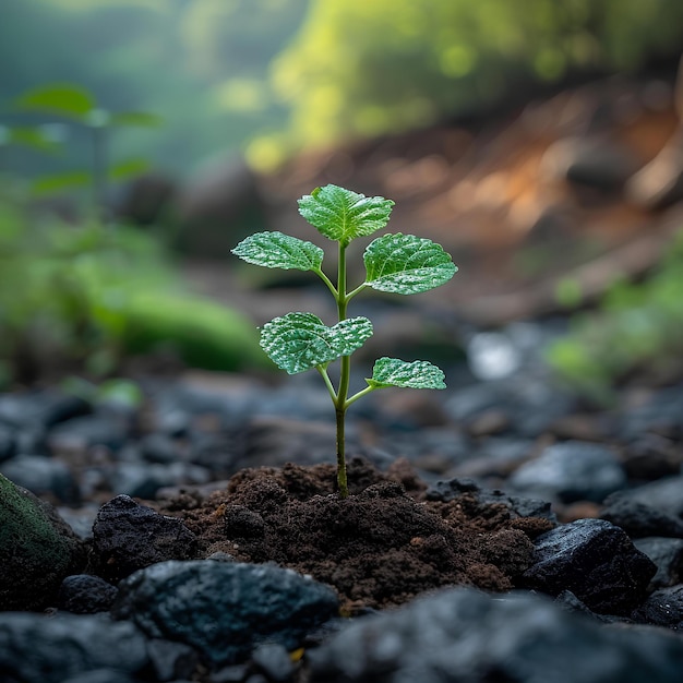 Una pequeña planta que crece en el suelo