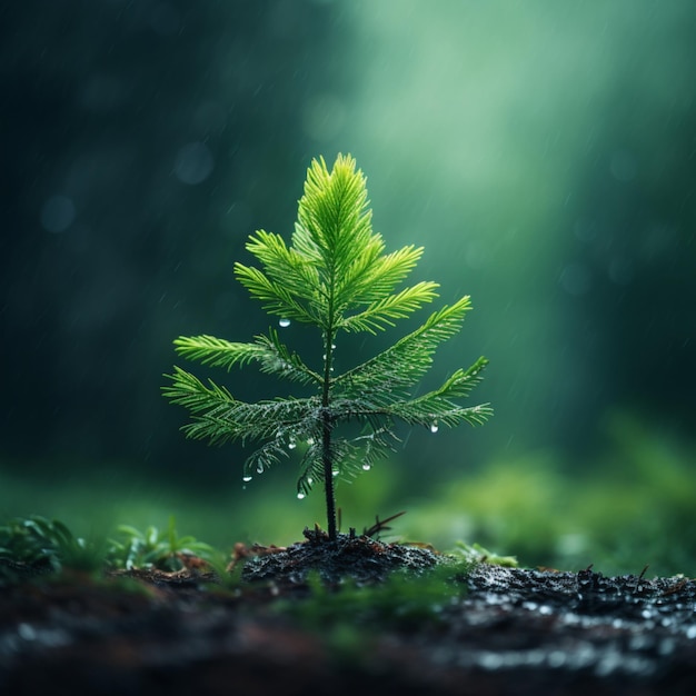 Una pequeña planta que crece en suelos negros