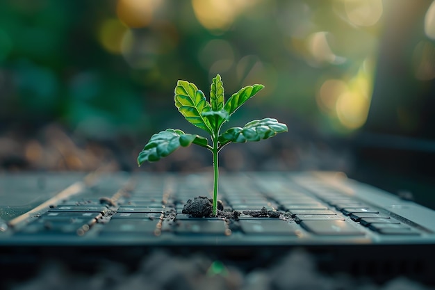 una pequeña planta que crece de una tabla de madera