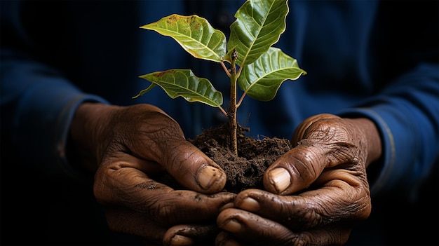 Una pequeña planta que crece en la tierra generativa ai