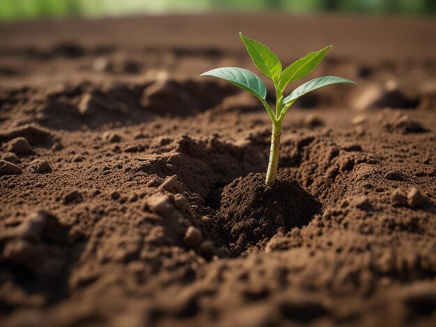 Foto una pequeña planta que crece en la tierra con una hoja verde