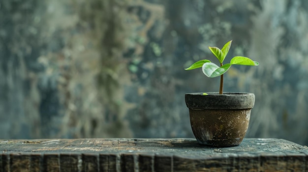 Pequena planta que cresce fora do pote