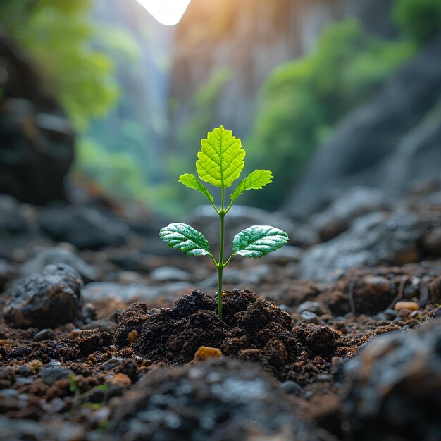 Una pequeña planta que surge de la tierra