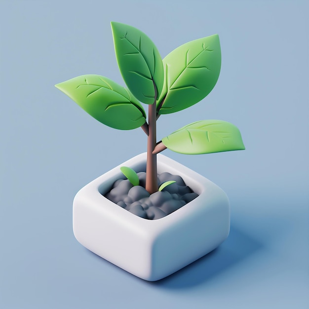 una pequeña planta en un recipiente blanco con una hoja verde en él