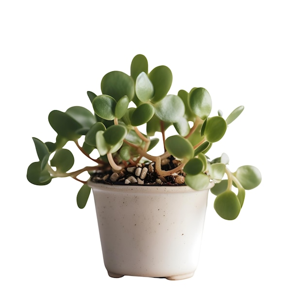 Pequeña planta suculenta en una olla aislada sobre un fondo blanco