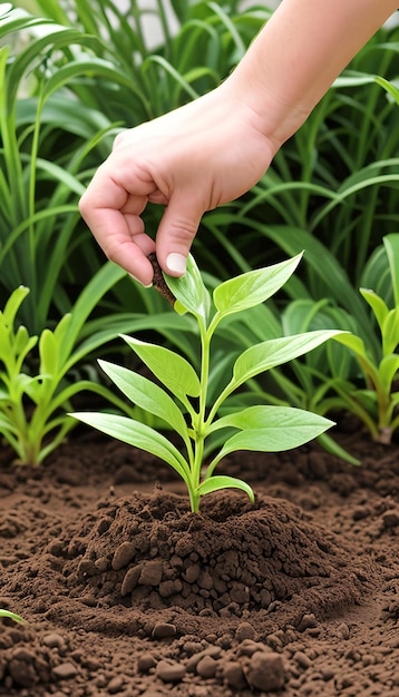 Pequeña Planta En El Suelo Manos Plantando Un Árbol Joven