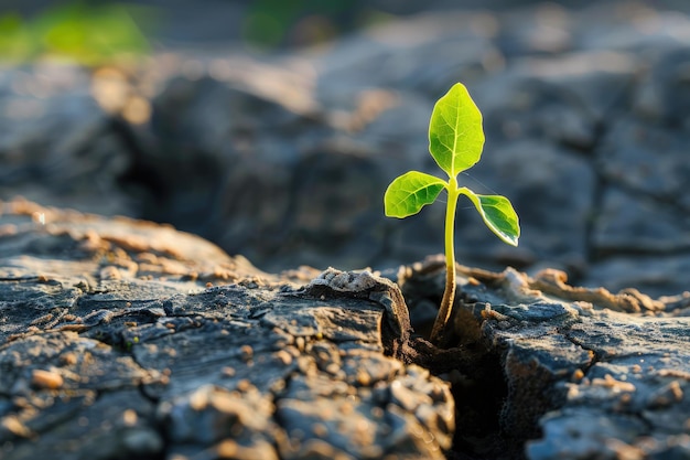 Una pequeña planta verde que brota de una grieta en el suelo