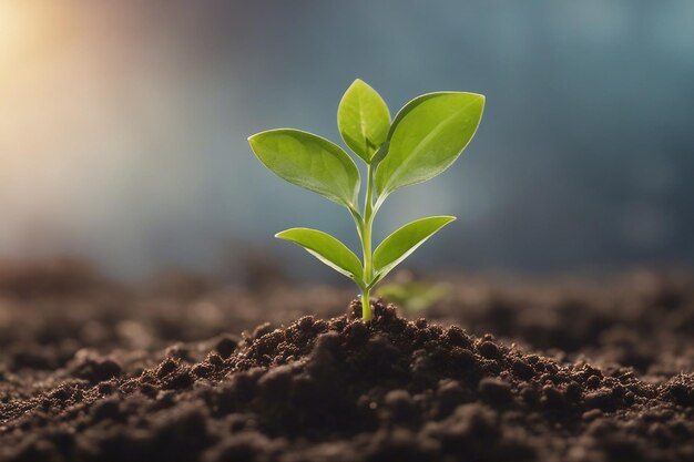 Una pequeña planta verde que brota del suelo regado.