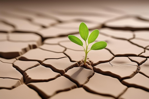 Foto pequeña planta verde que crece en tierras secas para el día mundial de la tierra mindset de crecimiento del cambio climático