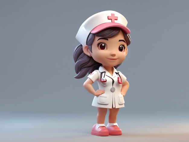 Pequena renderização 3d isométrica e fofa da figura da enfermeira