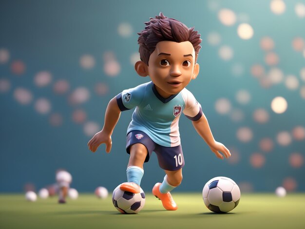 Pequena renderização 3d isométrica e fofa de um jogador de futebol